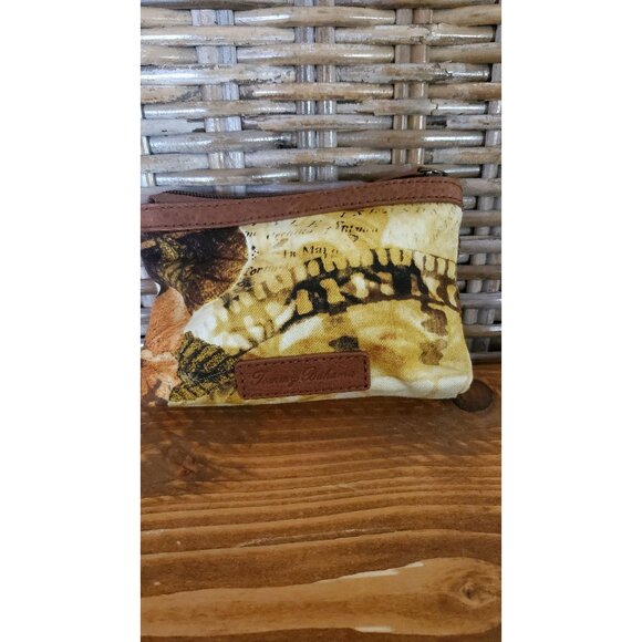 Tommy Bahama Canvas Zipper Pouch With Tropical Nautical Print & Leather Details - Picture 1 of 9